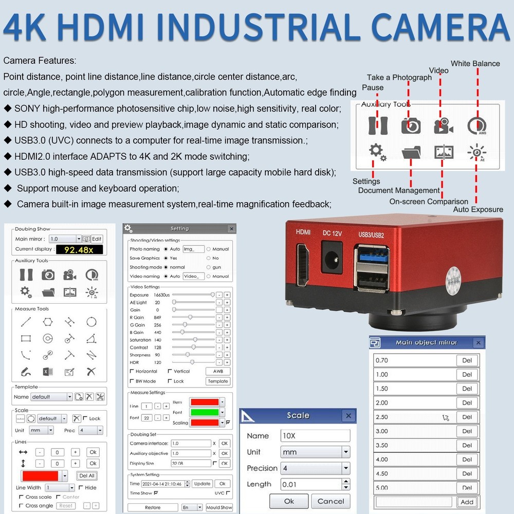 KOPPACE 8.3 MP 4K HD Microscope Measure Camera HDMI/USB Output
