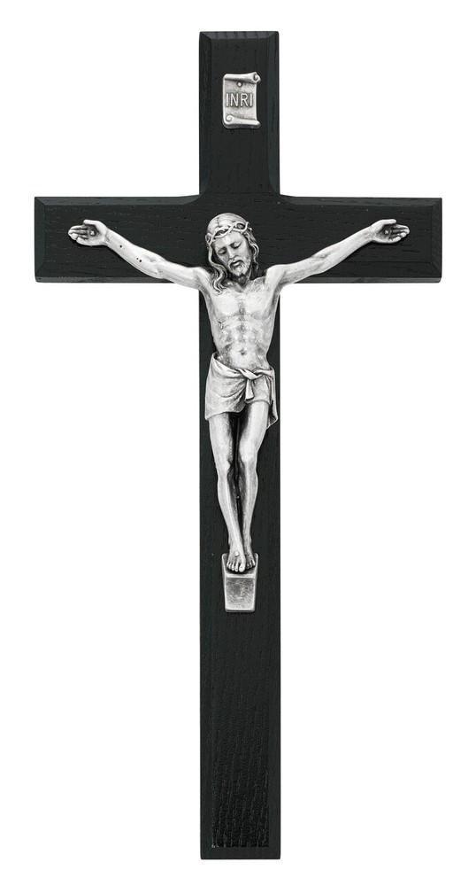 BLACK AND SILVER CRUCIFIX, 10 INCH WALL CROSS