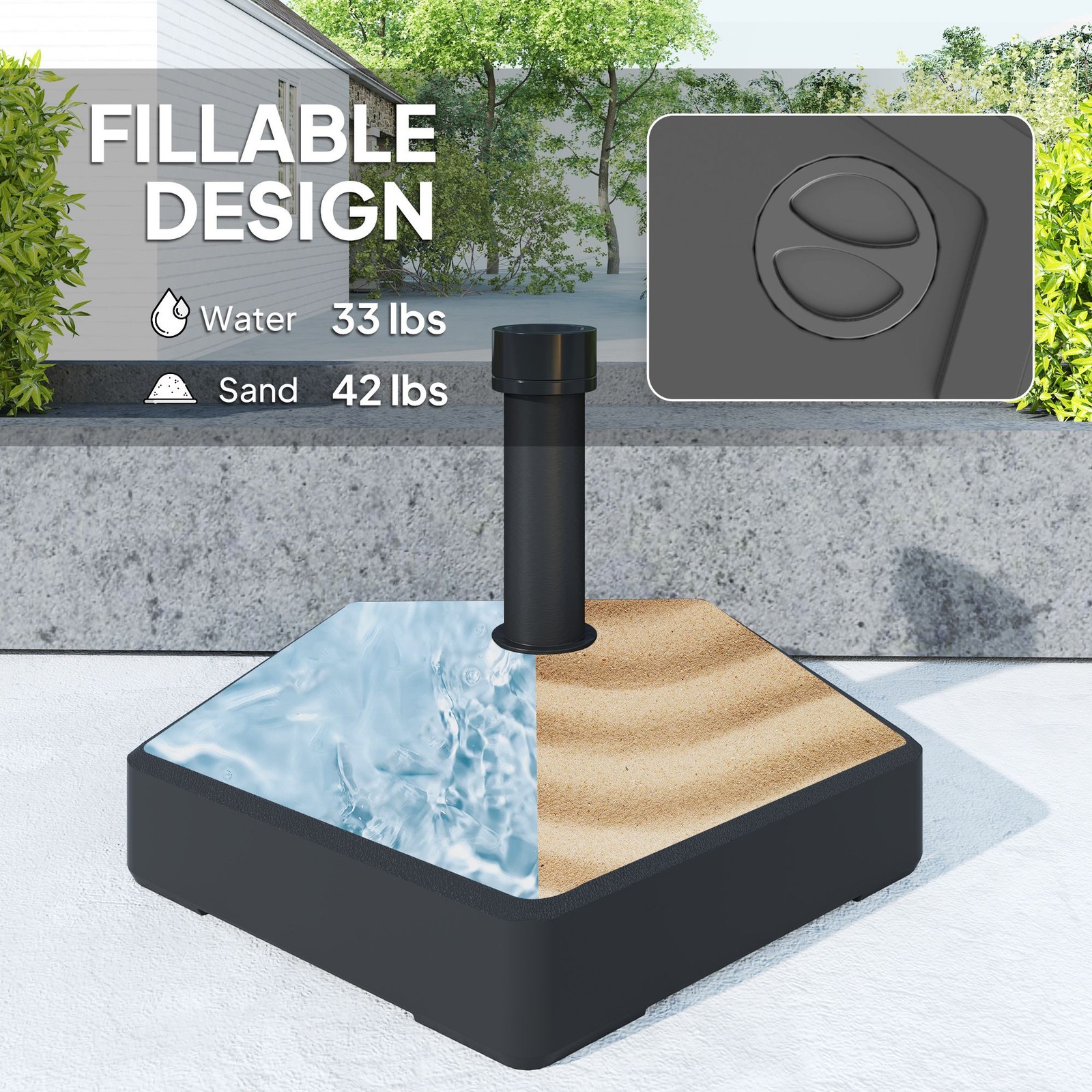 Outdoor Patio Umbrella Base Stand Heavy Duty Fillable 42lbs Garden Pool Black