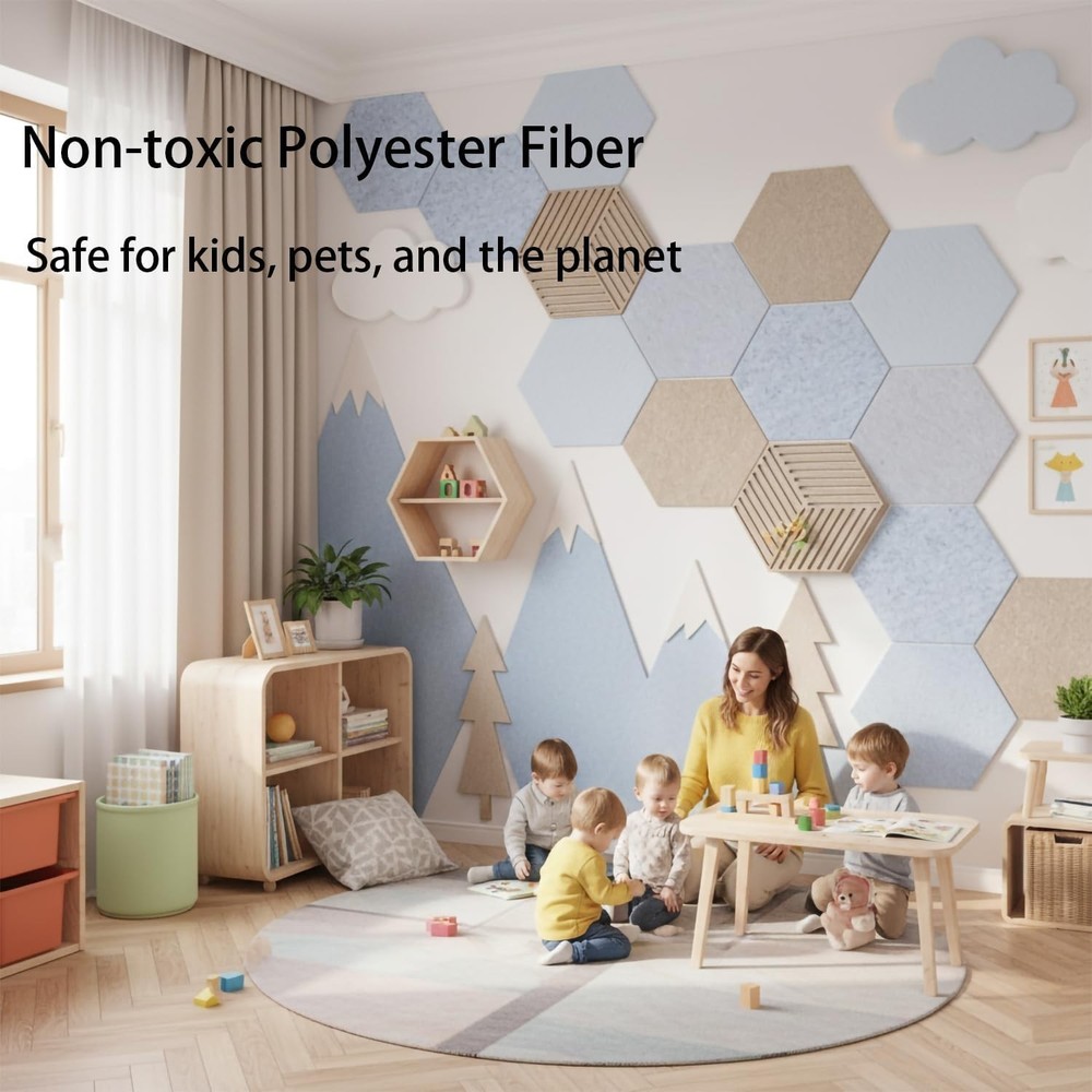 10-Pack Decorative Hexagonal Acoustic Panels with 3D Patterns for Home or Studio