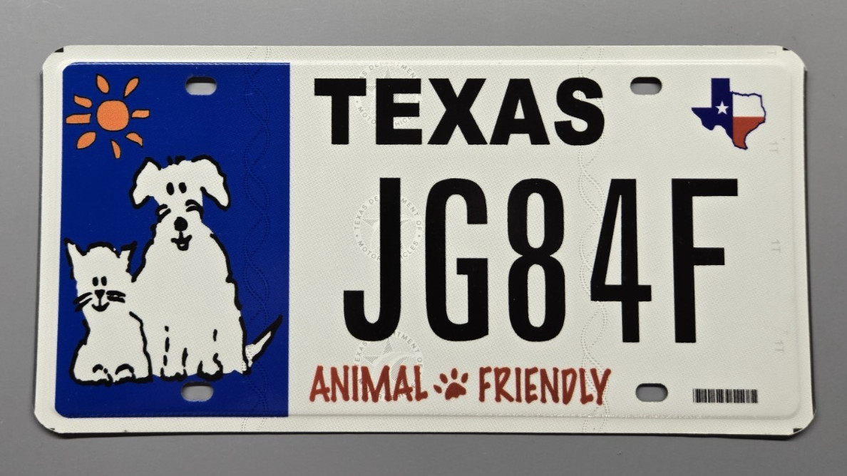 🐾 TEXAS "ANIMAL FRIENDLY" SPECIALTY LICENSE PLATE (JG84F) GRAPHIC (NEW)