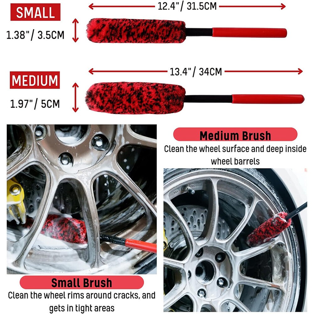 4PCS Car Wheel Brush Rims Tire Seat Engine Wash Cleaning Kit Auto Detailing Tool