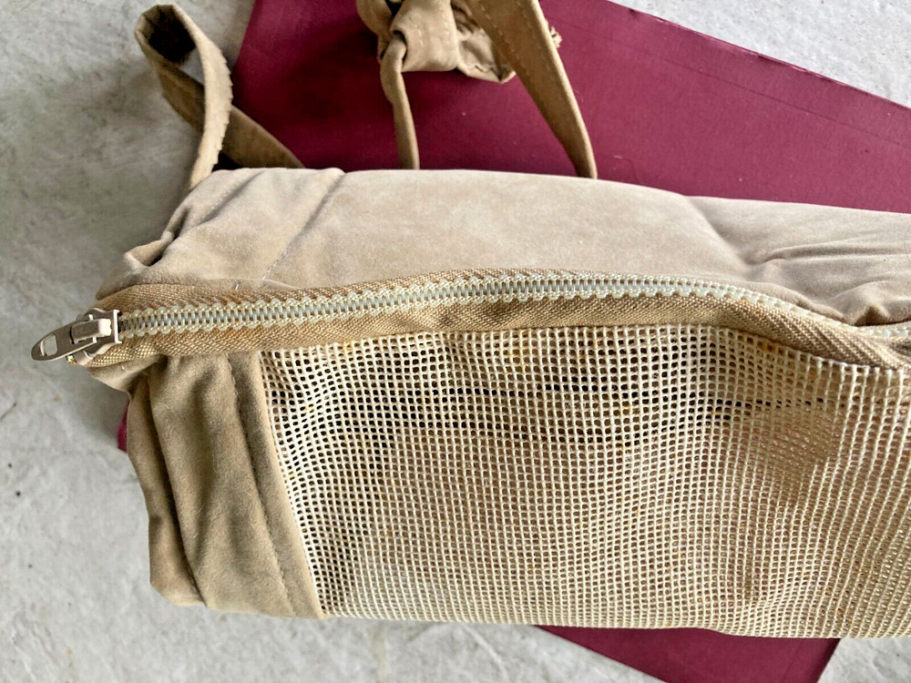 Tan Suede Bag with Stitchable Needlepoint Front 11.5" x 8.5"