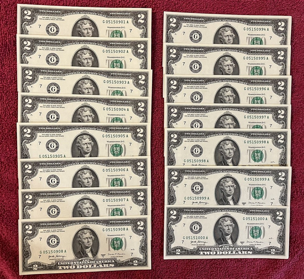 Fancy Serial Number $2 Dollar Bills. UNCIRCULATED. SEQUENTIAL. YOU Choose!
