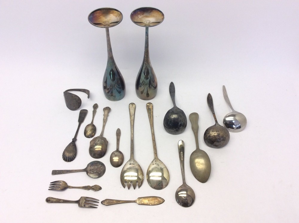 Mixed Vintage Lot Used Kirk Stieff Oneida Goblets Cups Silverplate Spoons