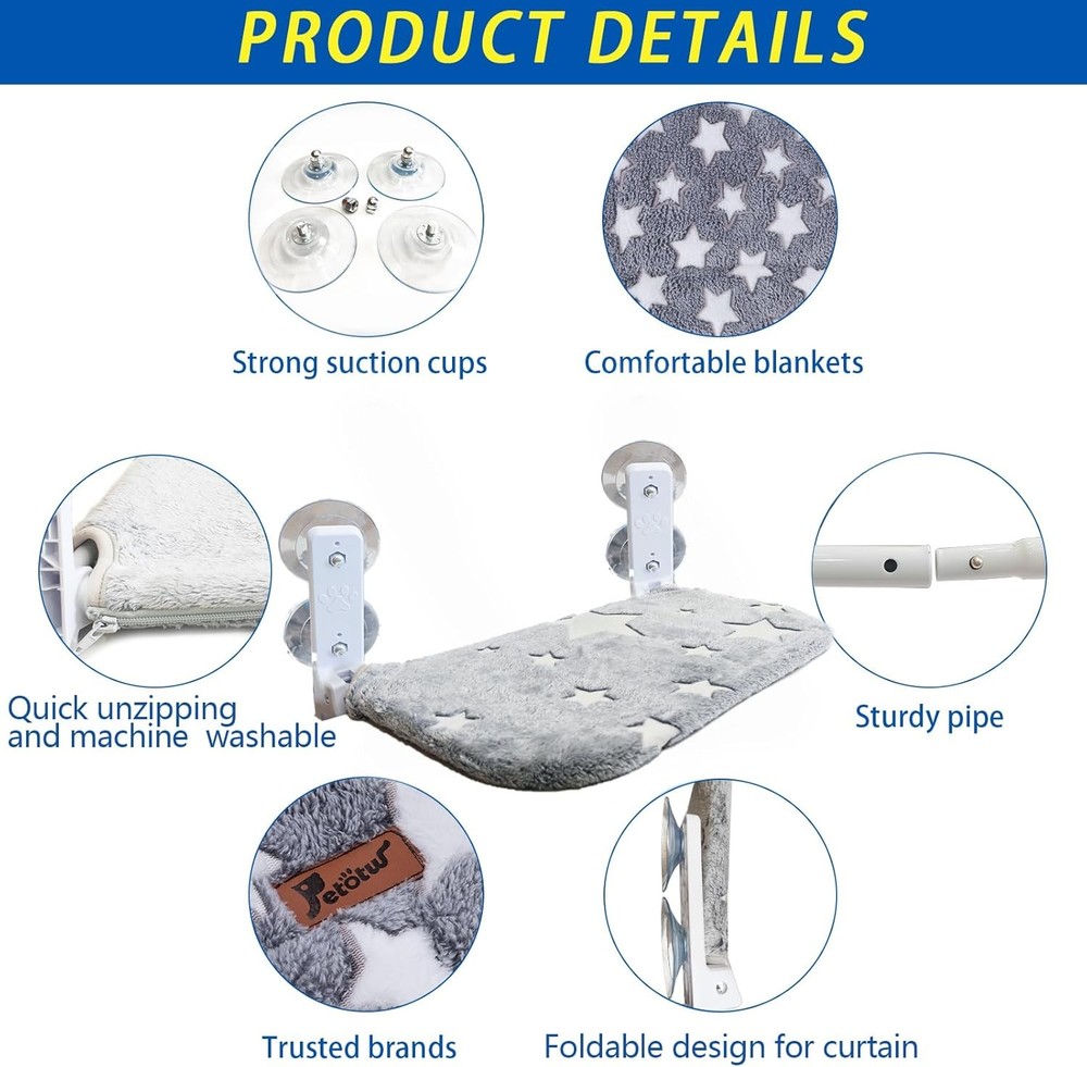 Foldable Cat Hammock for Window Glow in the Dark Cordless Cat Window Perch