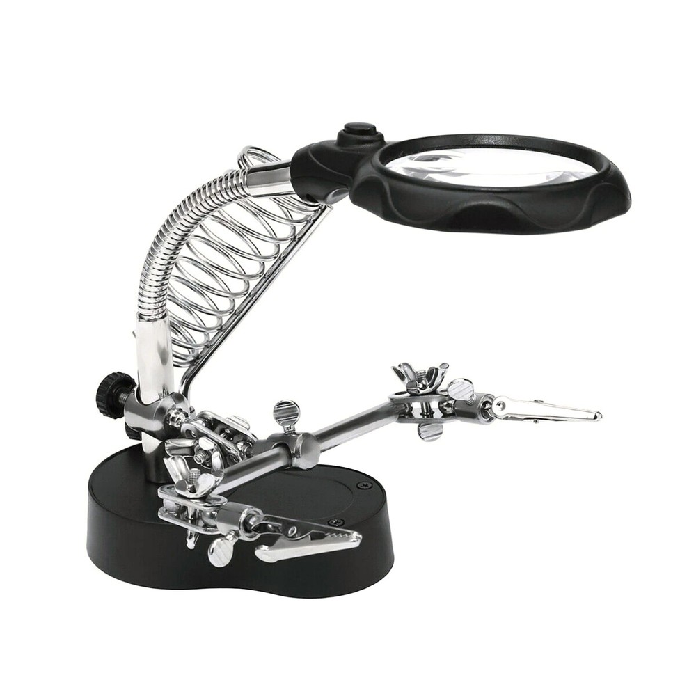 Adjustable Crocodile Clips Soldering Stand with Magnifier&LED for Precision Work