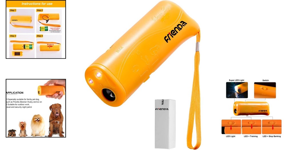 Pet-Friendly LED Ultrasonic Trainer - Handheld Barking Control Device (Yellow)