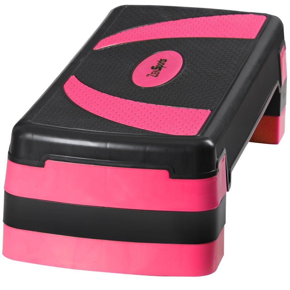 Step Aerobic Platform w/4 Stackable Riser Exercise Step Adjust 4"-6''-8'' Pink