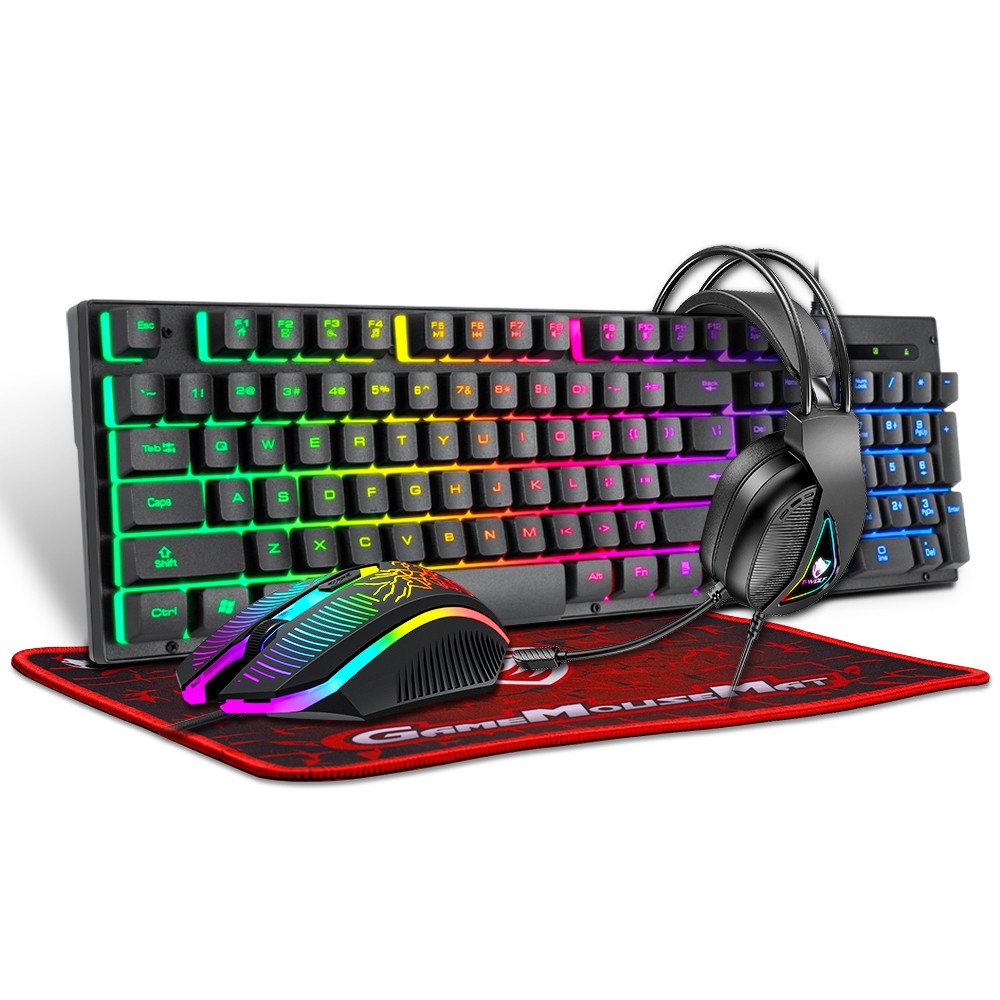 Rainbow LED Gaming Keyboard & Backlit Mouse & Headset Combo for Laptop PC Work
