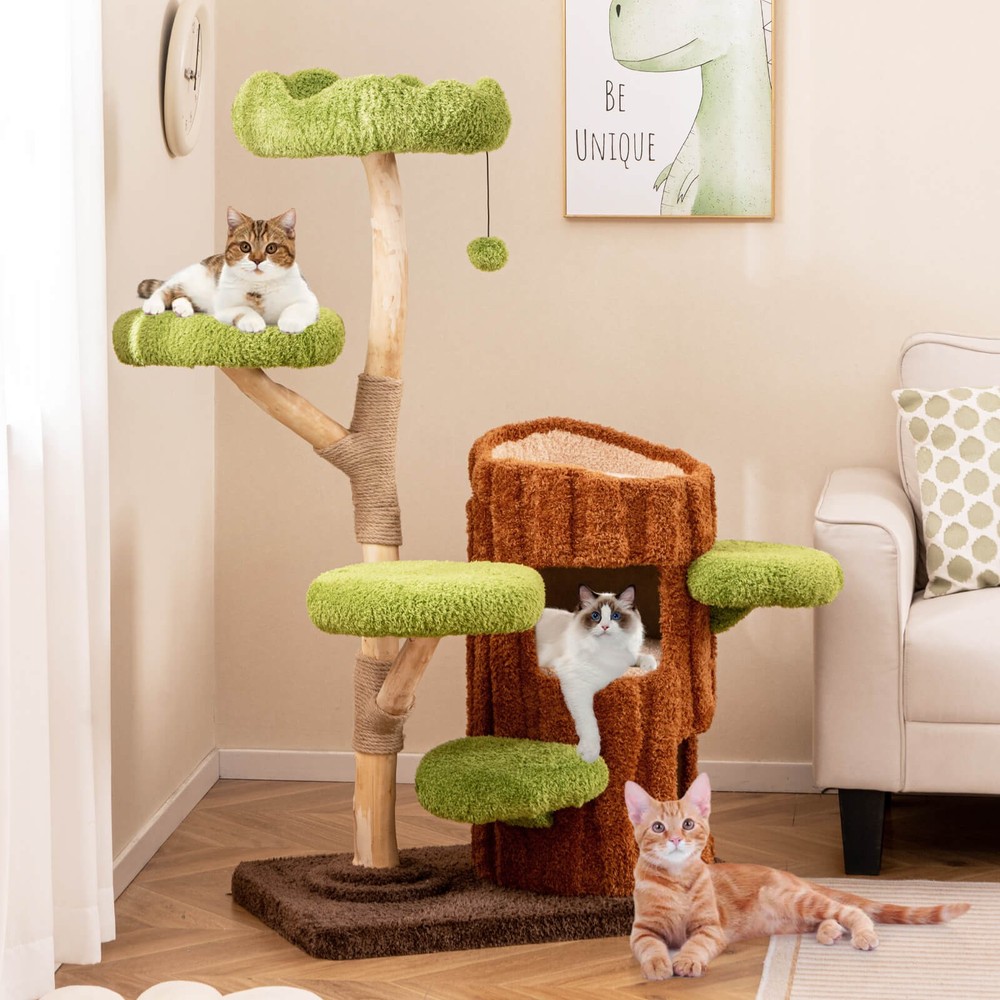 Multi-level Cat Tree w/ Double Decker Cat House Scratching Posts & Sisal Panel