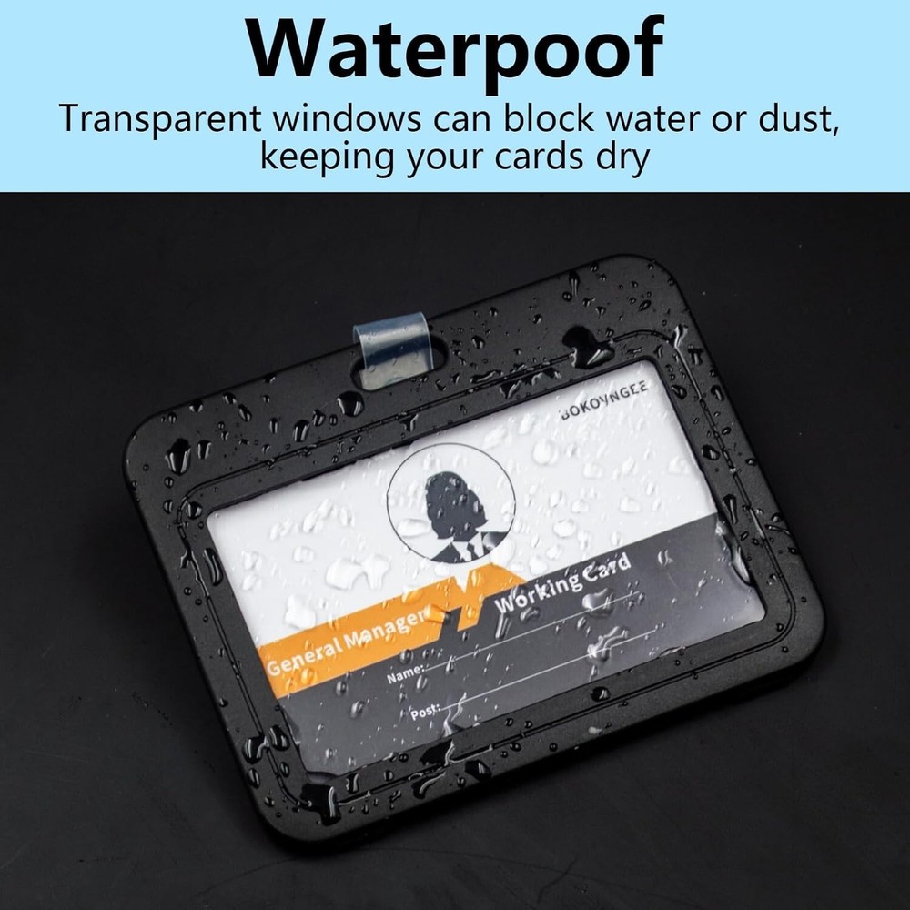 3 Pack ID Badge Holder with Double-Sided Windows Hard Plastic Horizontal Black