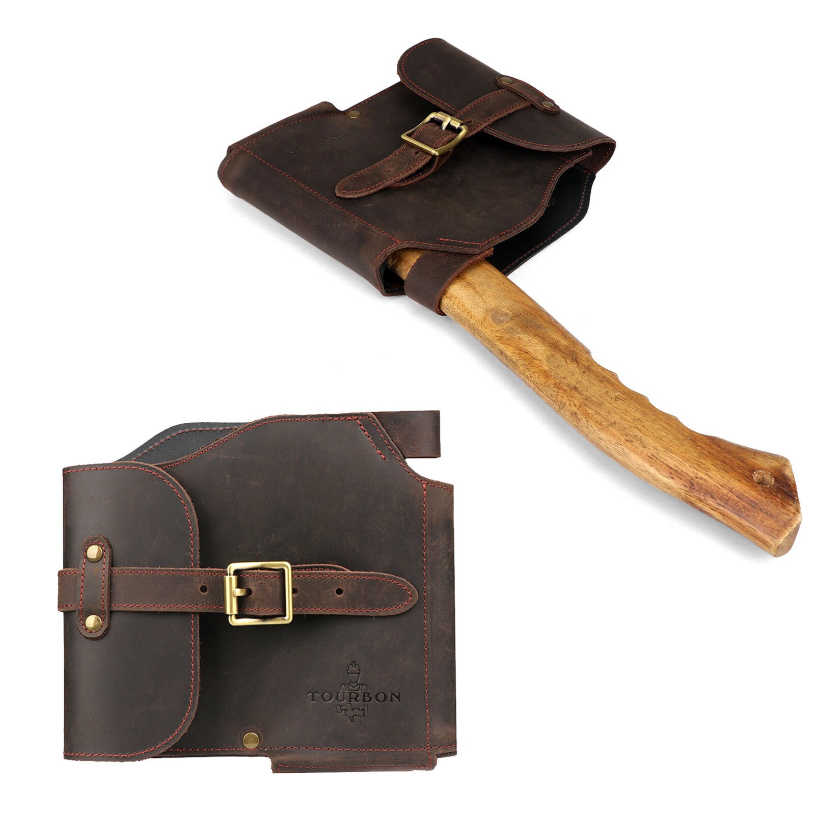 TOURBON Leather Heavy Duty Axe Belt Pouch Loggers Felling Hatchet Head Cover