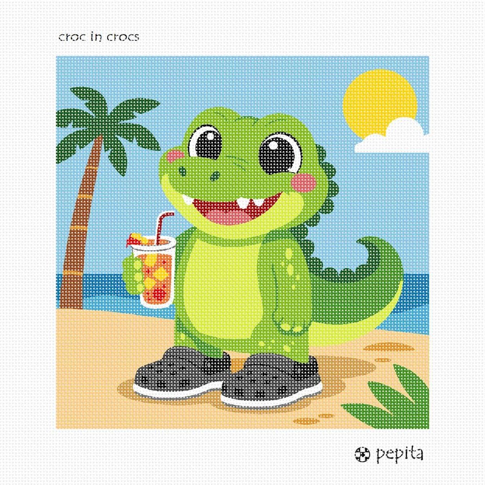 Croc In Crocs Needlepoint Kit or Canvas