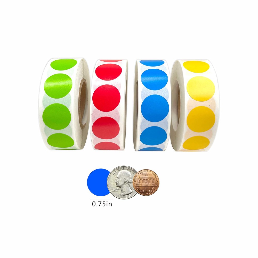 PARLAIM 4000PCS 3/4" Round Color Coding Dot 4 Rolls-4000PCS, 4colors