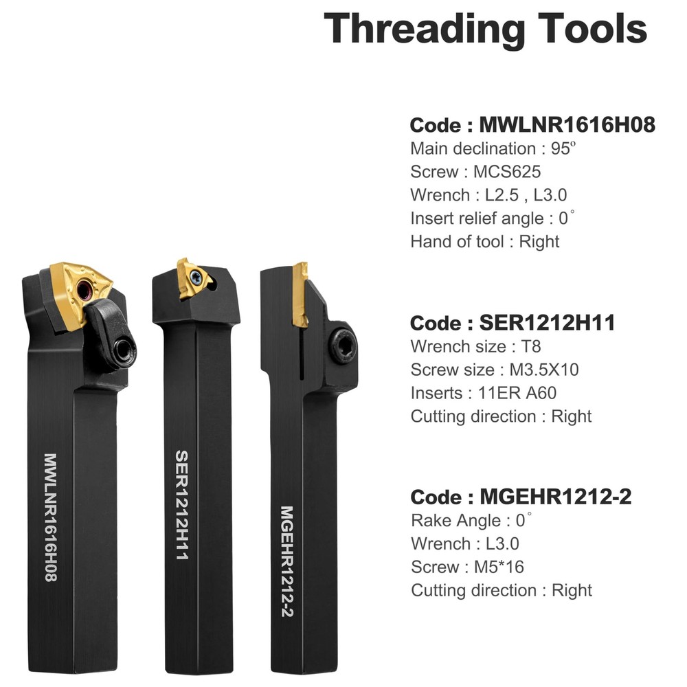 7PCS 1/2" Indexable Carbide Lathe Cutting Tools Inserts Turning Grooving Boring