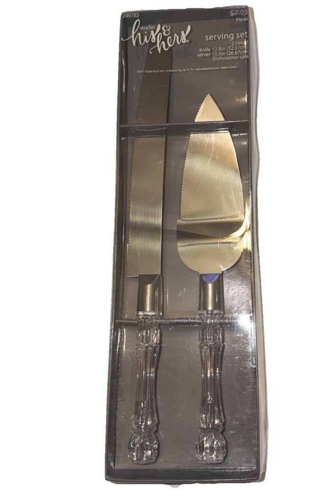 Studio His & Hers Wedding Serving Set Cake Knife & Server New Sealed Dishwasher