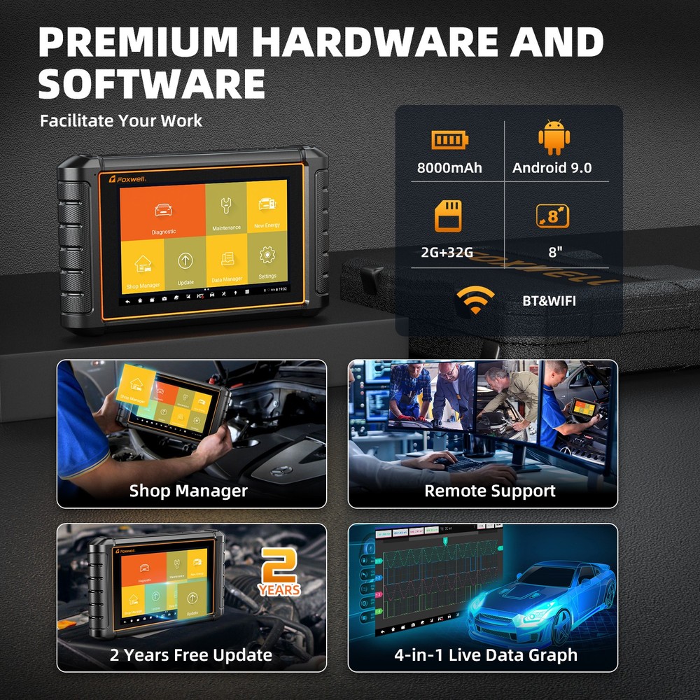 FOXWELL NT909 OBD2 Scanner WIFI Bluetooth Bi-directional Tablet Tool E~CU Coding