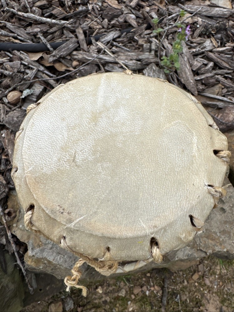 Rustic Native American Rawhide Log Drum 7 H x 5.5 W Preowned