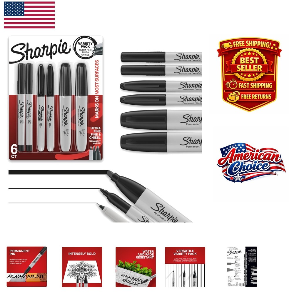 Complete 6 Count Permanent Marker Set: Ideal for Writing, Coloring & Crafting