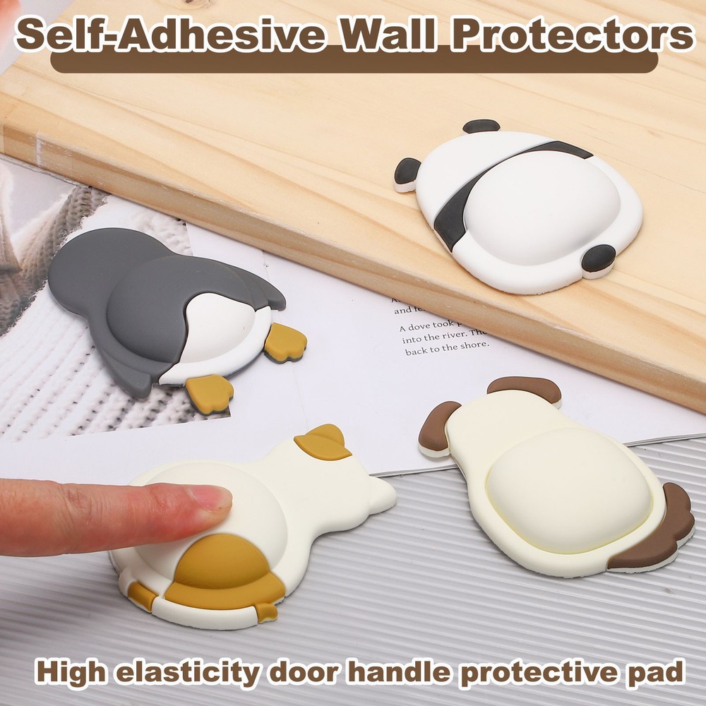 4Pcs Door Knobs Stopper, Dog Door Handle Bumper Guards, White/Brown