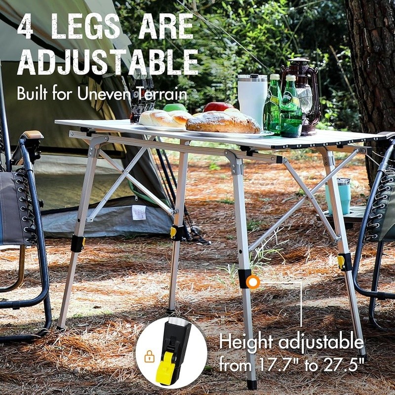 Adjustable Folding Camping Table W/ Storage Mesh Quick Setup Telescoping Legs US