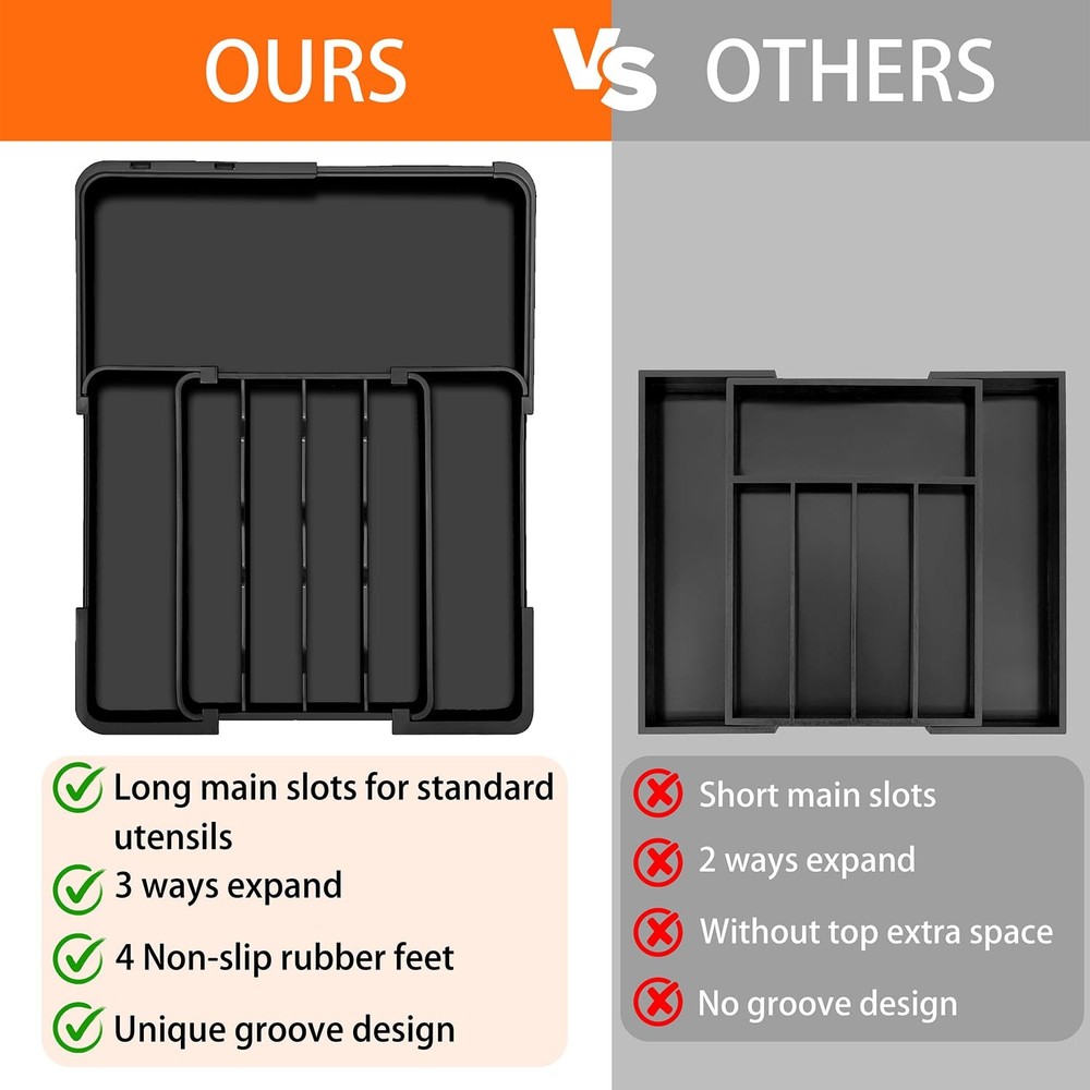 Spaclear Silverware Organizer - Expandable Kitchen Drawer Organizer, Black