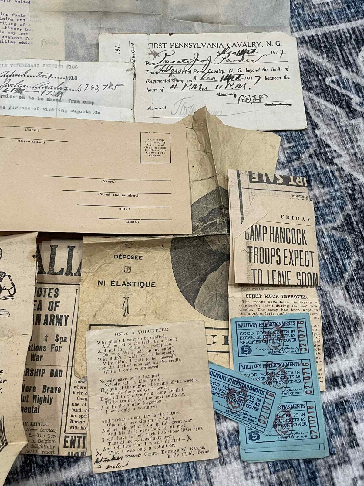 WW1 WWI Military US Army AEF 28th Divison Cavalry Veterinarian Soldier Grouping