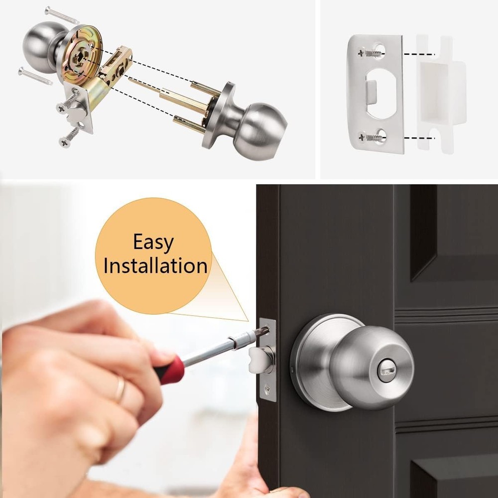 Adjustable Stainless Steel Privacy Door Knobs - 10-Pack Brushed Nickel Finish