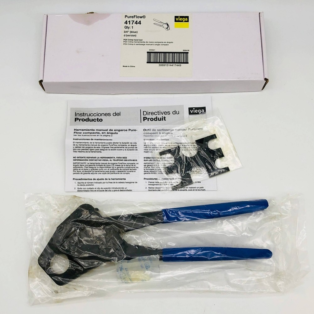 PureFlow 41744 Crimp Hand Tool 3/4in Pex Zero Lead Compact Angled Blue Version D