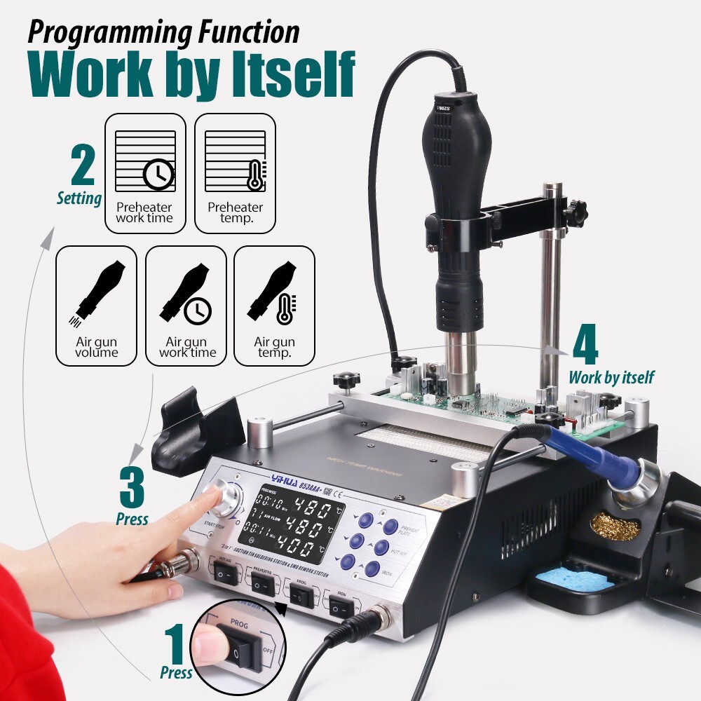 YIHUA 853AAA+ Welding Station Preheating Station Solder Iron Hot Air Gun 3 in 1