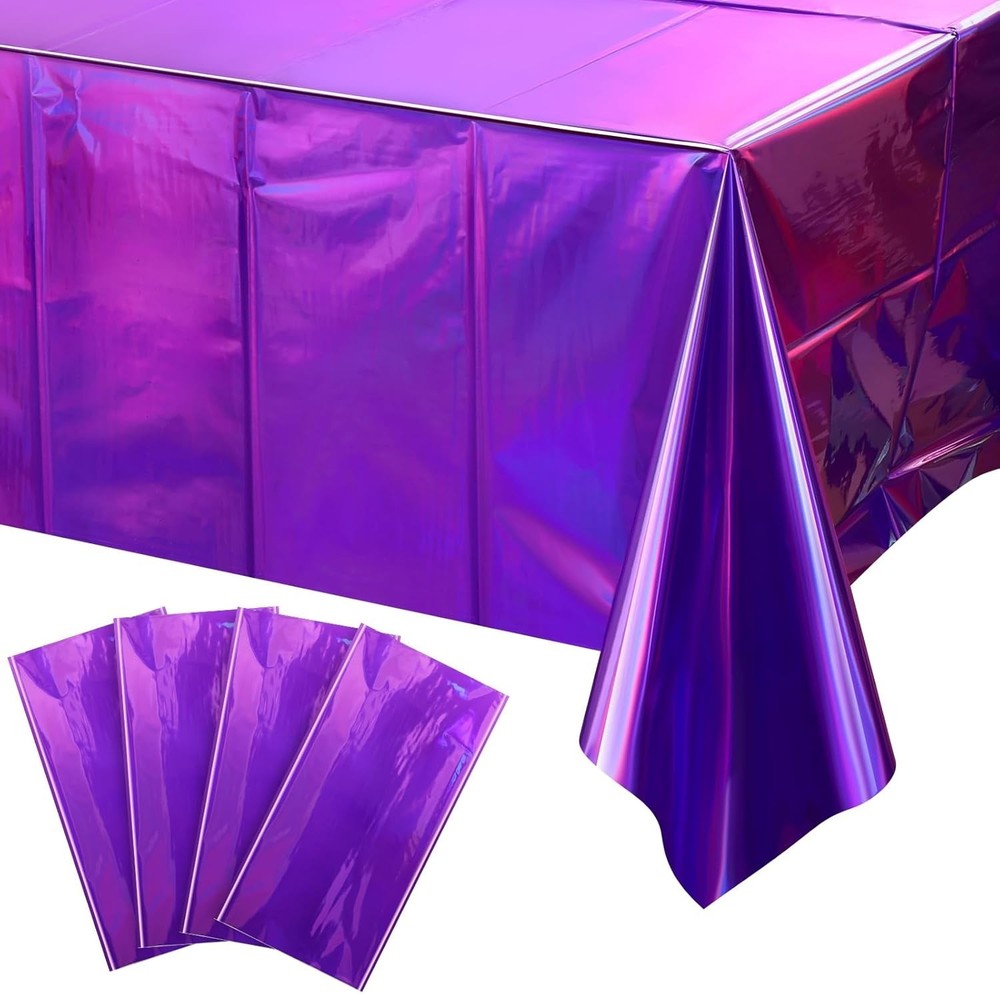 4 Pack Iridescence Plastic Tablecloths Shiny Disposable Laser Rectangle Table