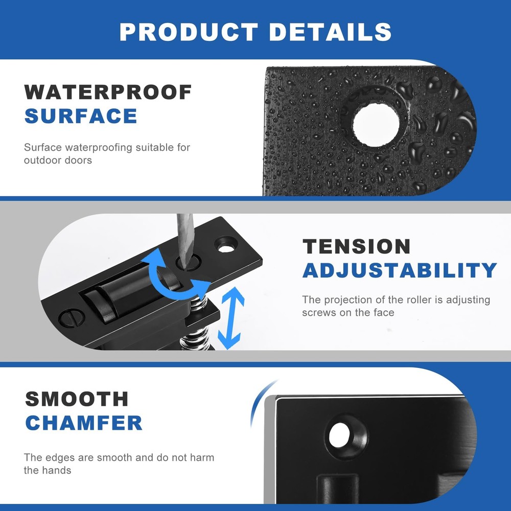 Heavy Duty Door Roller Catch - 2 Pack Adjustable Silent Latch with Strike Plate
