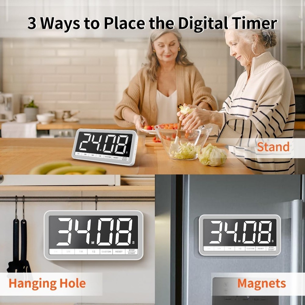 Portable Digital Timer with 7.8” Display & Rechargeable Battery - Cook & Learn