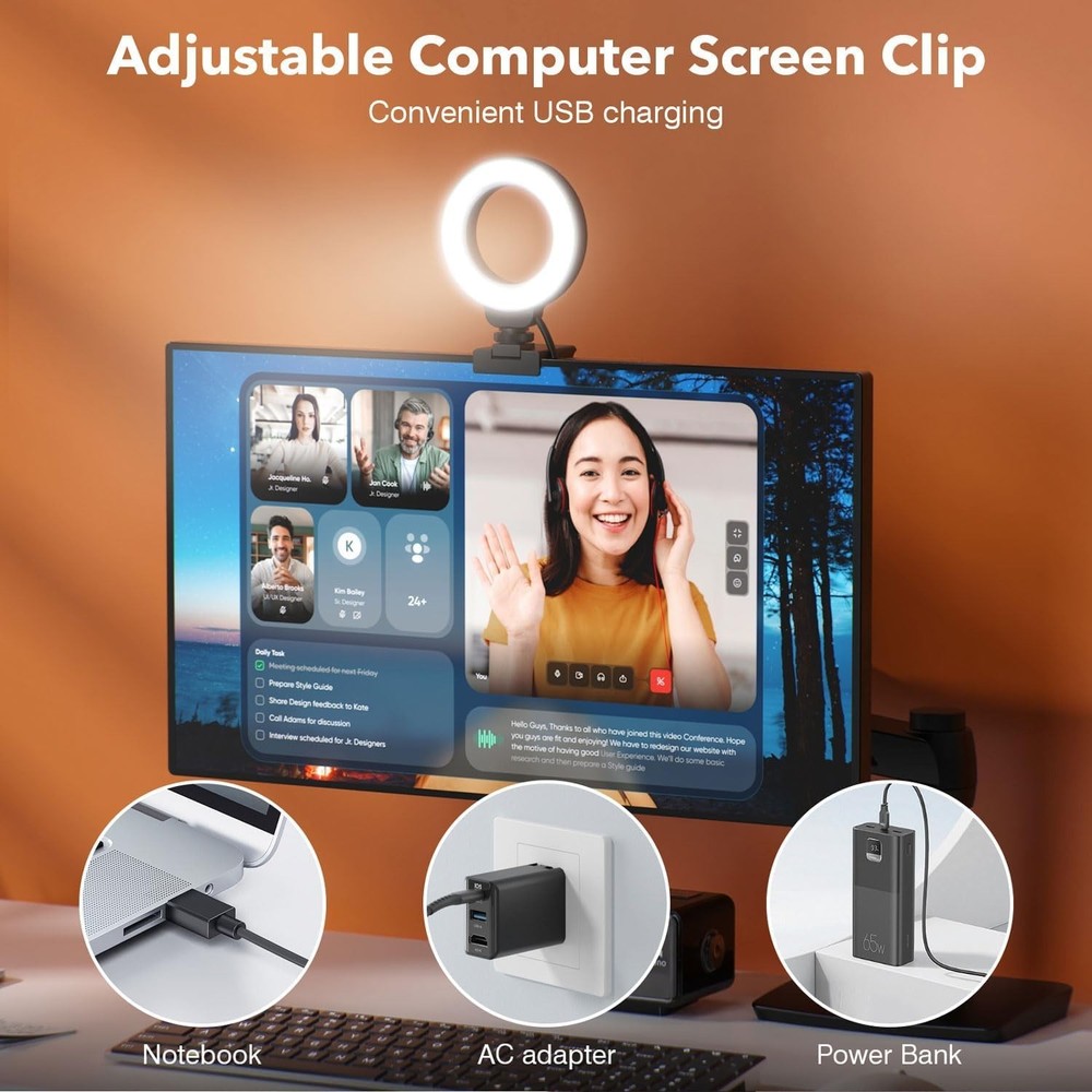 Compact USB Ring Light with Tripod – Perfect for Video Conferencing & Selfies
