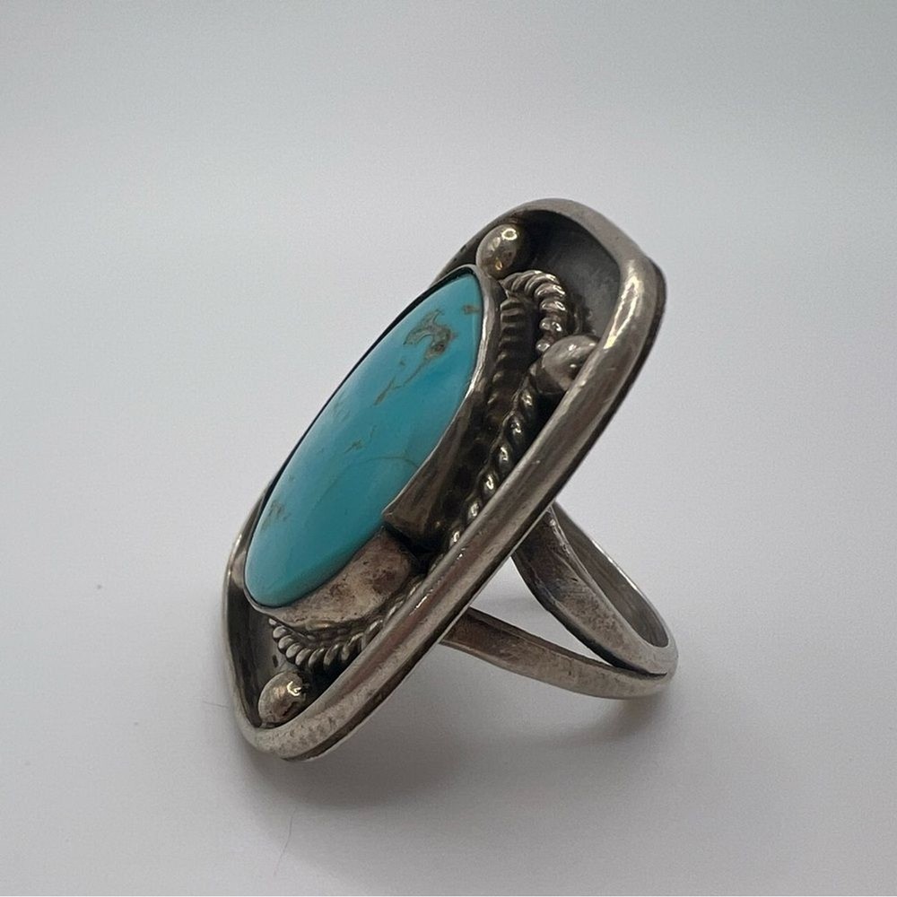 Square Face Turquoise Sterling Silver 925 Ring, Size 5.5