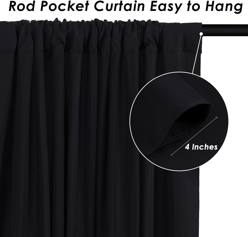 Black Backdrop Curtains 2 Panels 5Ft X 10Ft Polyester Photo Backdrop Drapes for