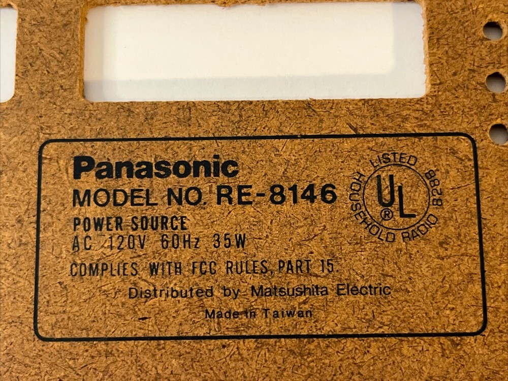 Panasonic RE-8146 Original Back Panel Vintage 8-Track Player Replacement Piece