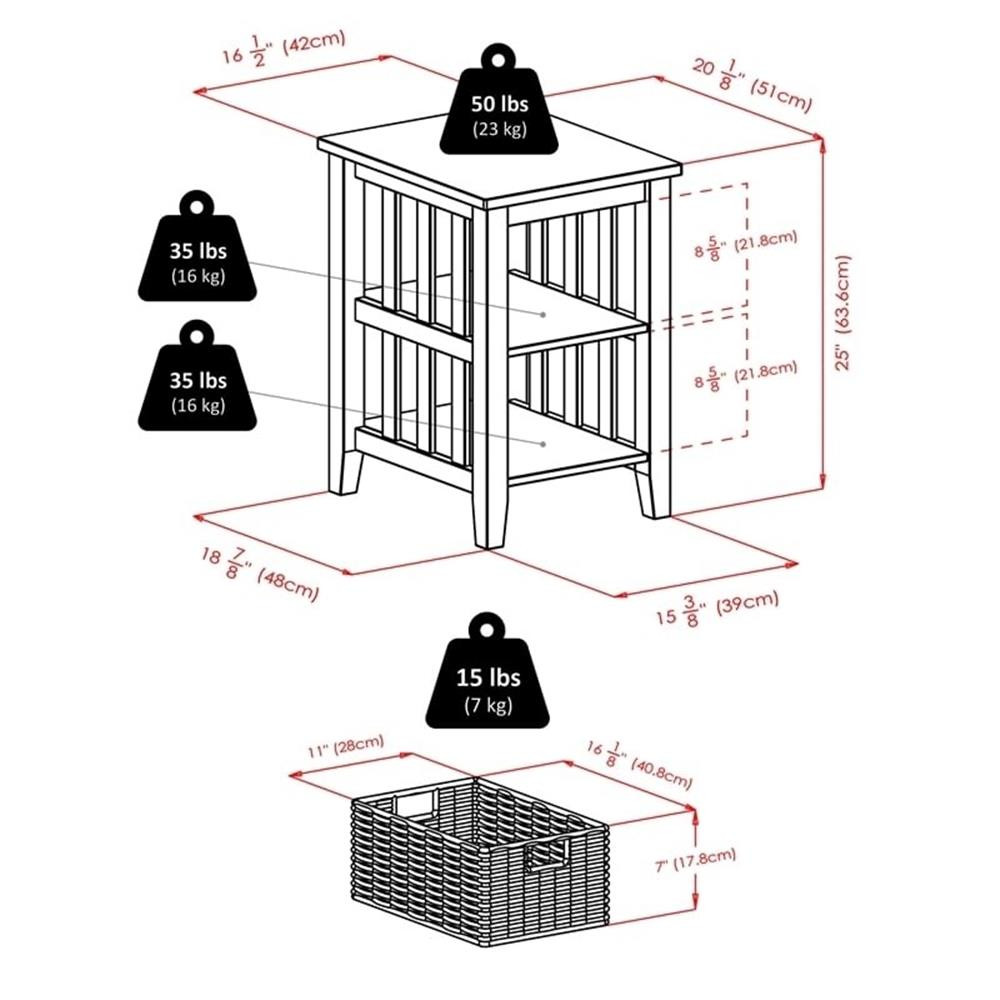 Pemberly Row Transitional Wood Side Table with 2 Foldable Baskets in Espresso