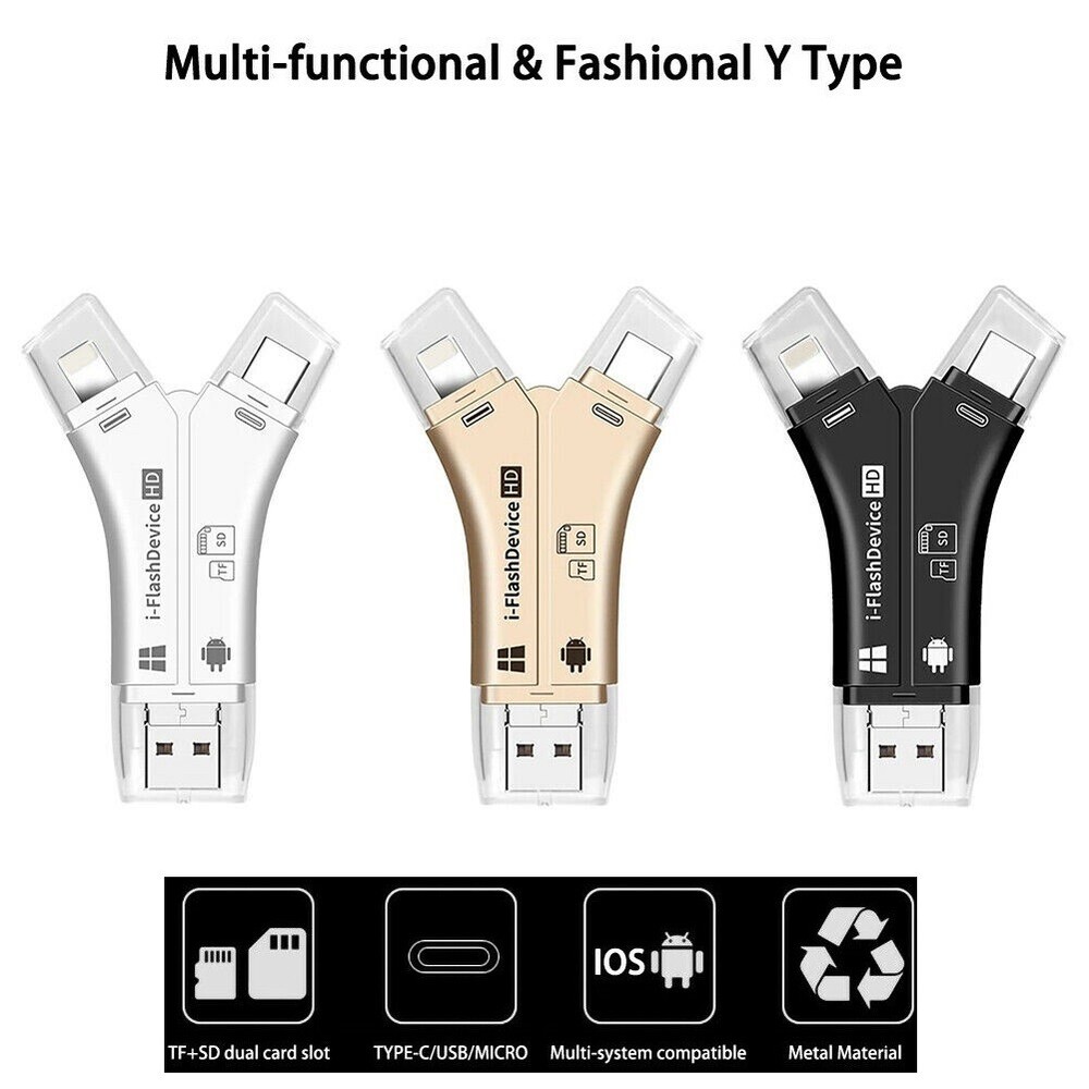 4in1 USB i-Flash Drive Micro SD TF Memory Card Reader Adapter For iPhone Samsung