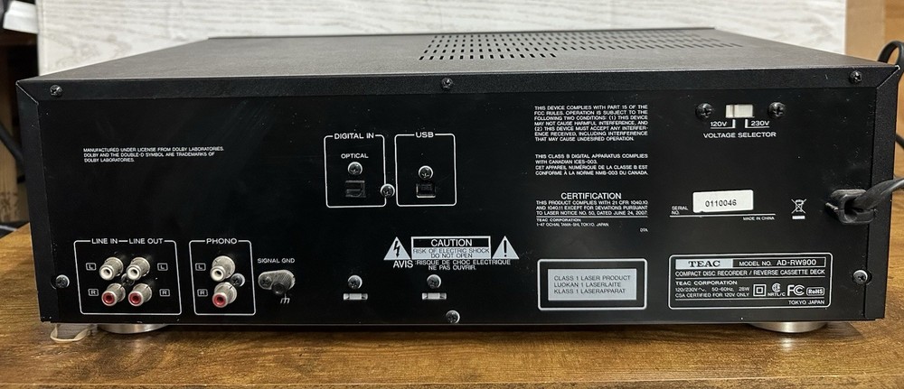 TEAC AD-RW900 CD Compact Disc Recorder Reverse Cassette Deck USB Black