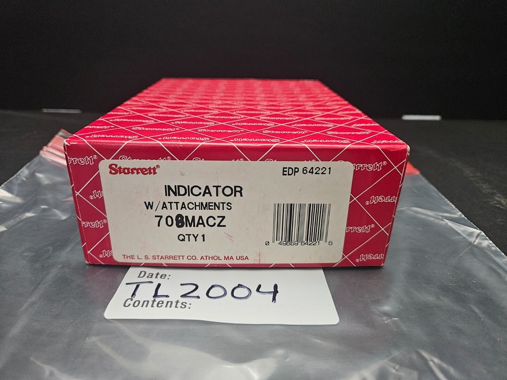 STARRETT #708MACZ DIAL TEST INDICATOR W/ATTACHMENTS, DOVE TAIL MOUNT, YELLOW
