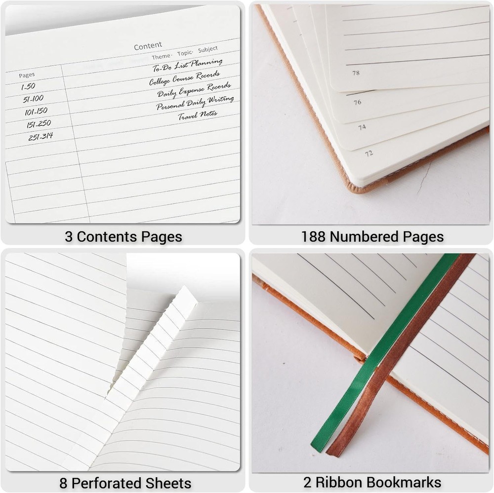 Lined Journaling Notebooks, A5 Hardcover Notebooks for Work, 188 Numbered Pag...