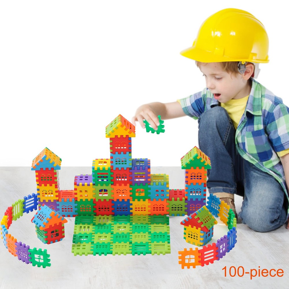 Building Blocks – 100-piece Builders Blocks Set with Storage Bag – Interlocki...