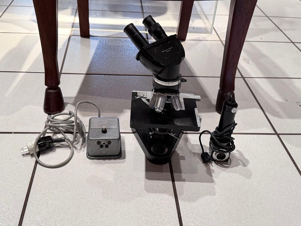 Antique Leitz Wetzlar Binocular Microscope with Case and Original Power Source,