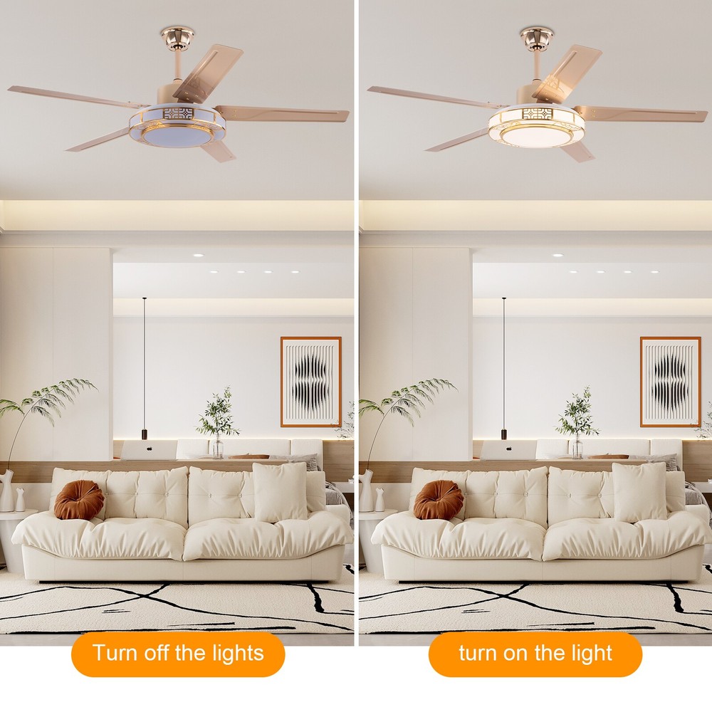52in Ceiling Fan w/ Light and Remote Modern LED Smart Ceiling Lamp Adjustable