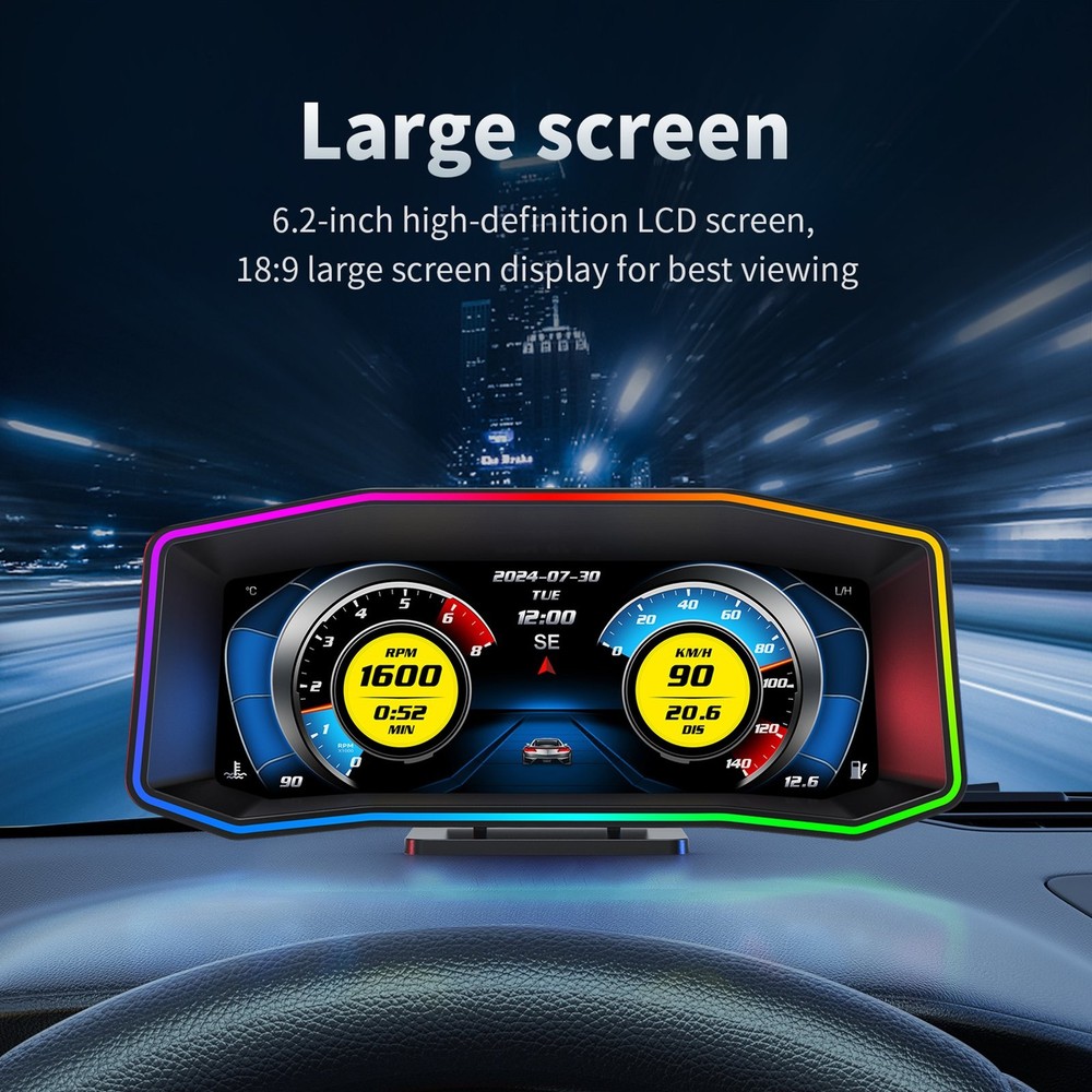 Car HUD Display GPS Inclinometer Accelerometer Digital Head Up Speedometer