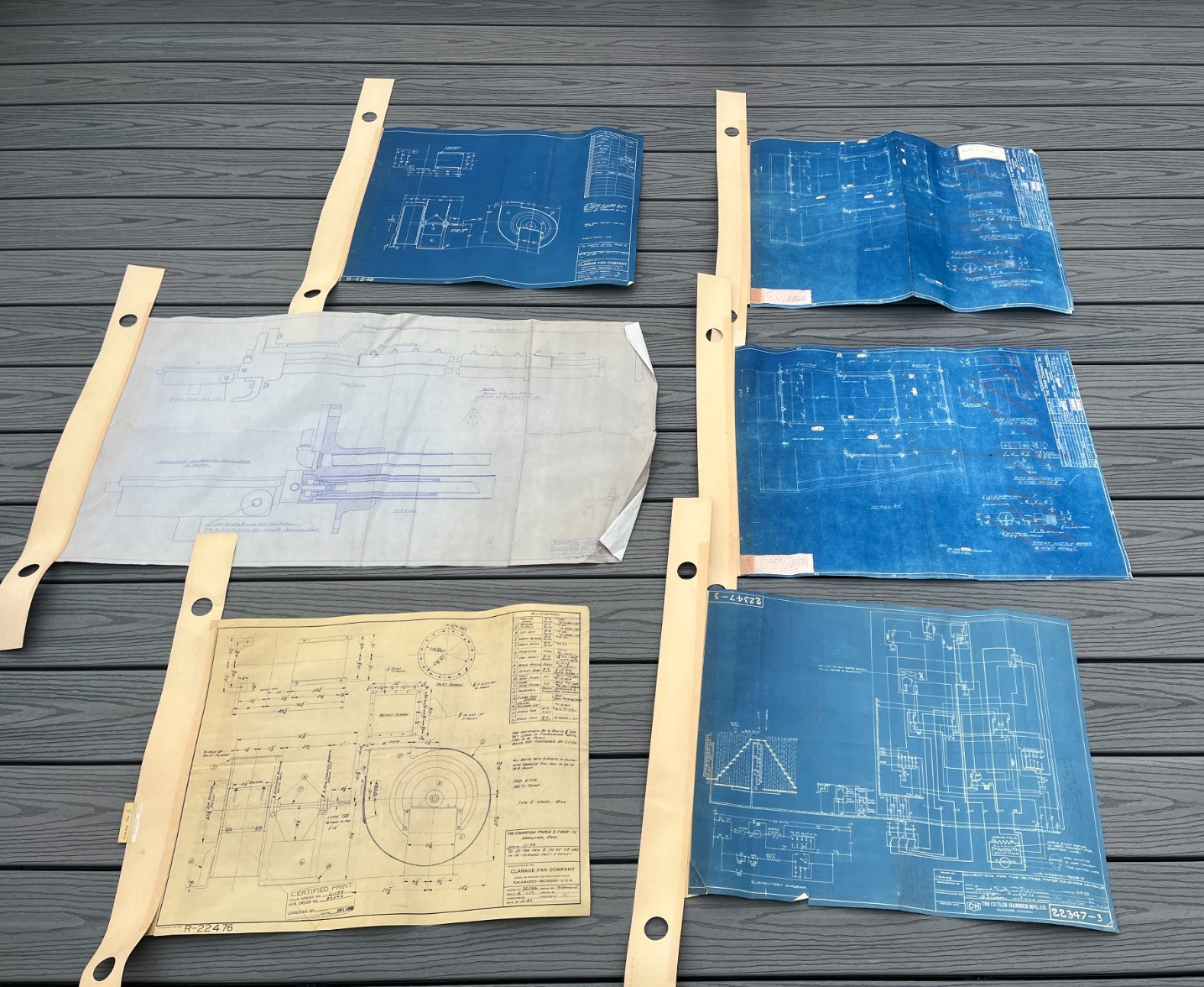 Lot 6 Vtg Industrial Dorr CO Blueprints Claridge Fan Cutler Hammer Blue Prints
