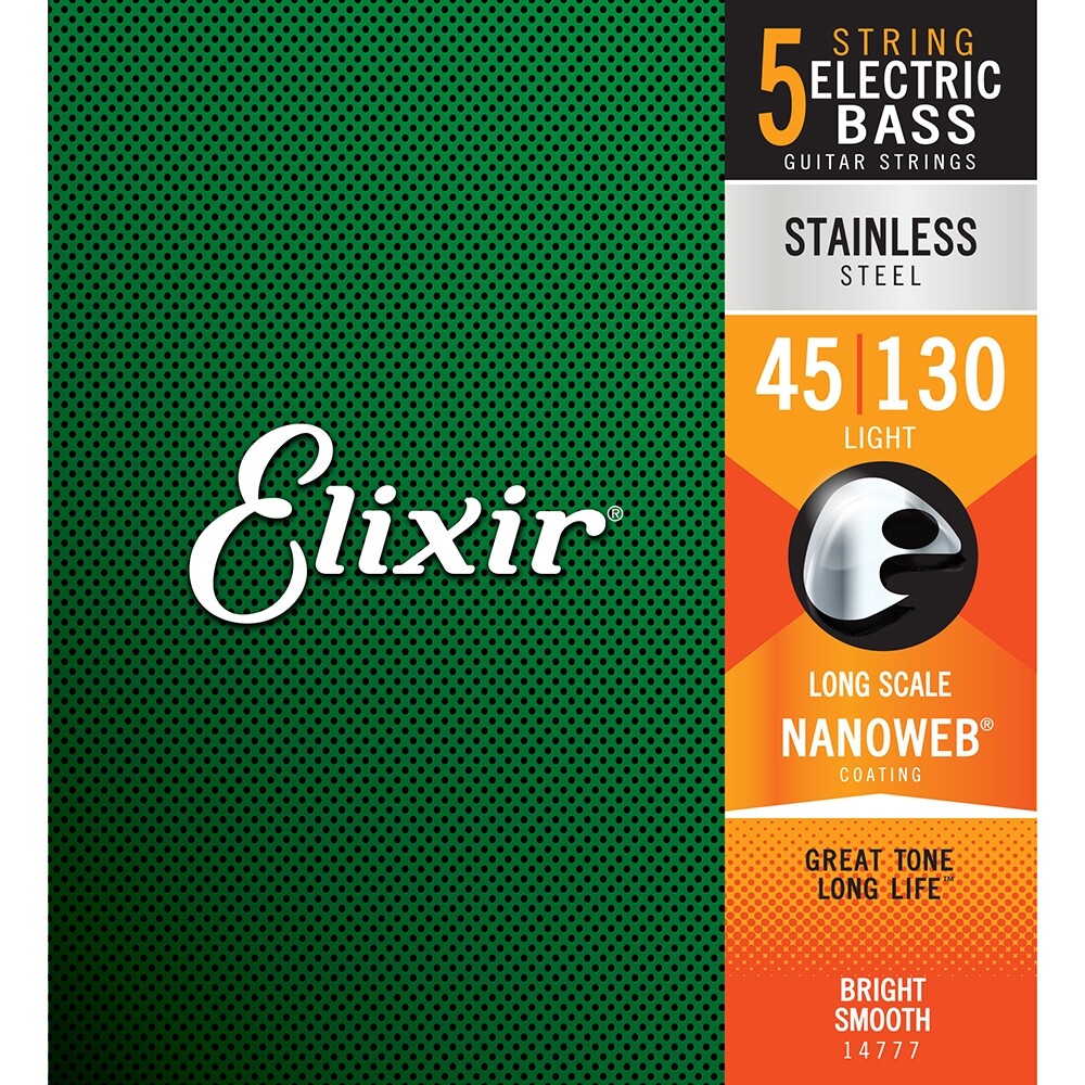 Elixir 14777 NANOWEB 5-String Medium, Light B Bass Strings (45-130)