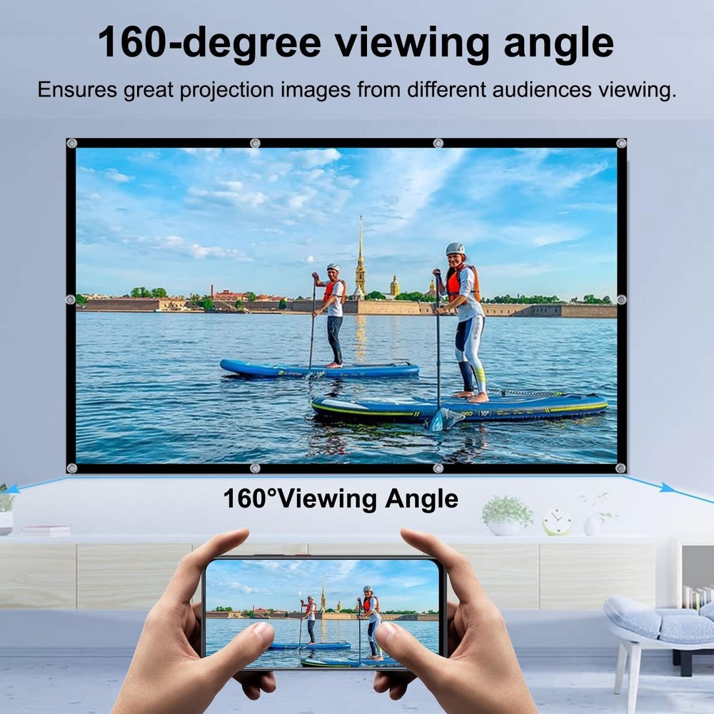 High-Density Polyester 84-Inch Projector Screen - 160-Degree Viewing for 3D & HD